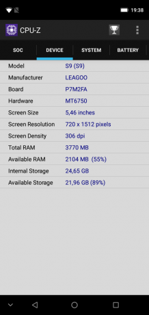 Yleiskuva Leagoo S9: CPU-Z