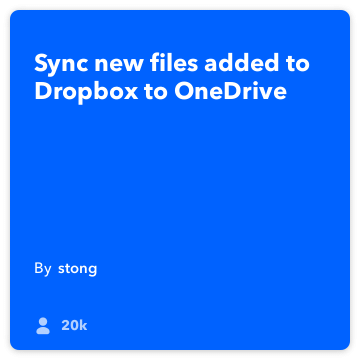IFTTT Resepti: Sync Dropbox onedrive Liitetään Dropbox onedrive