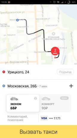 Yandex. Kartat: taksi