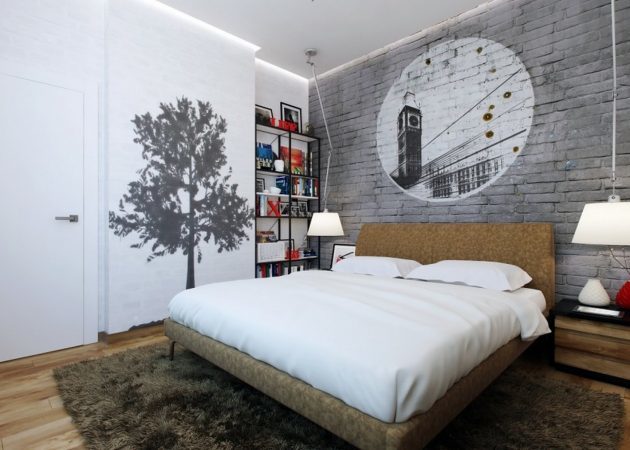 Pieni makuuhuone: Keskittyminen seinillä